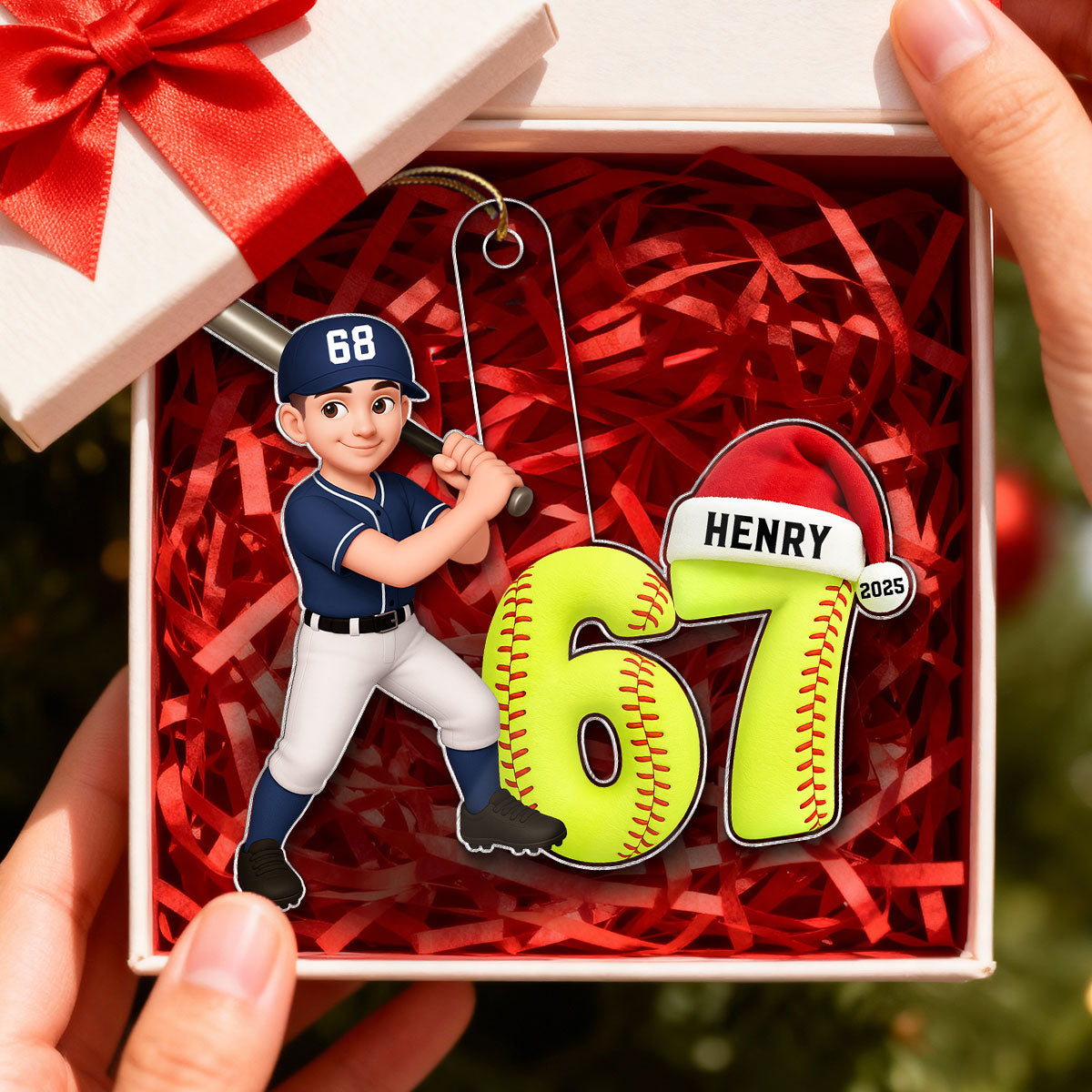 3D Effect 67 Six Seven Custom Sport 2025 Slang Christmas - Personalized Acrylic Ornament - Funny Christmas Gift For Teen, Grandkid, Gen Alpha