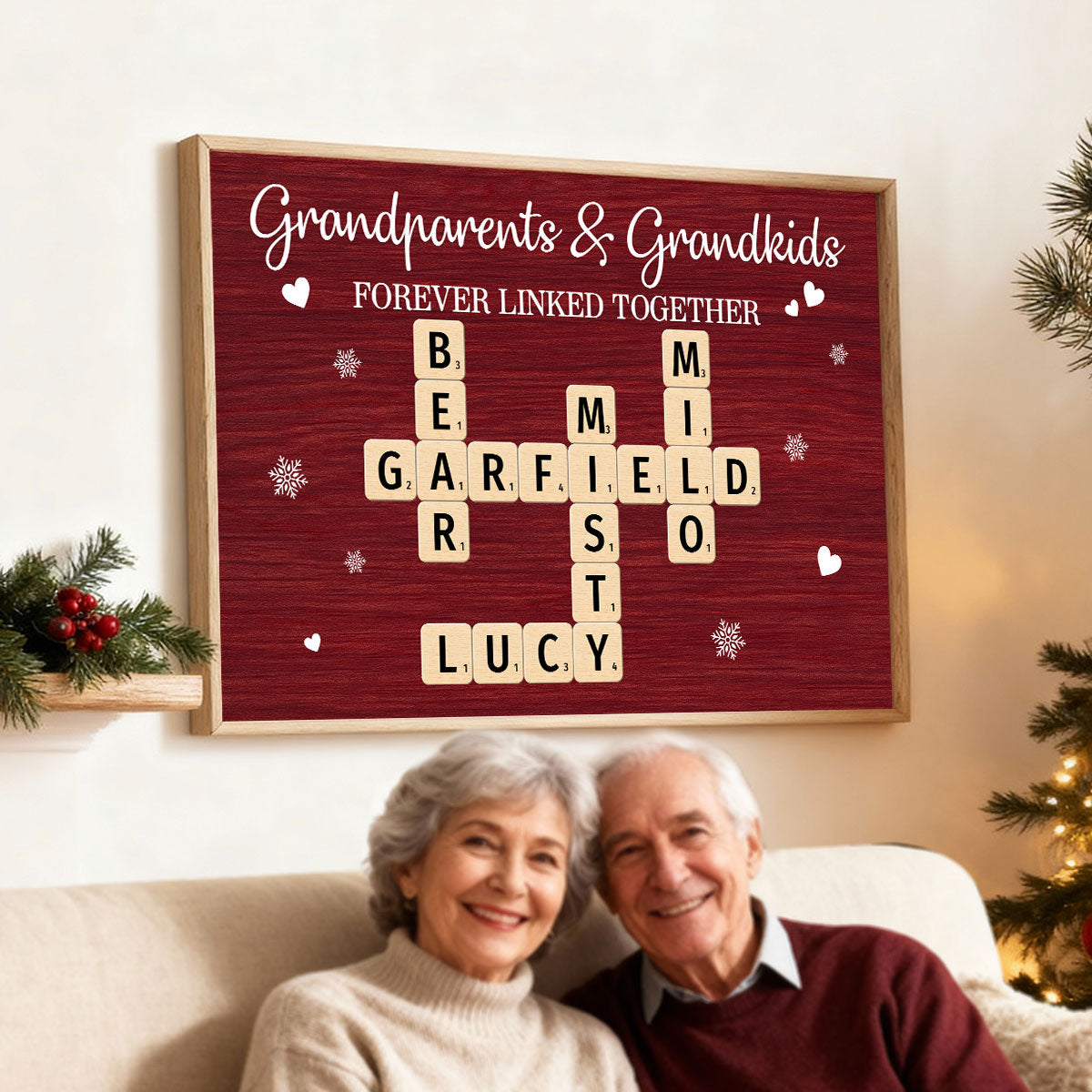 Christmas Grandparents Grandkids Forever Linked Together Crossword Puzzle Art - Personalized Poster - Gift For Grandparents