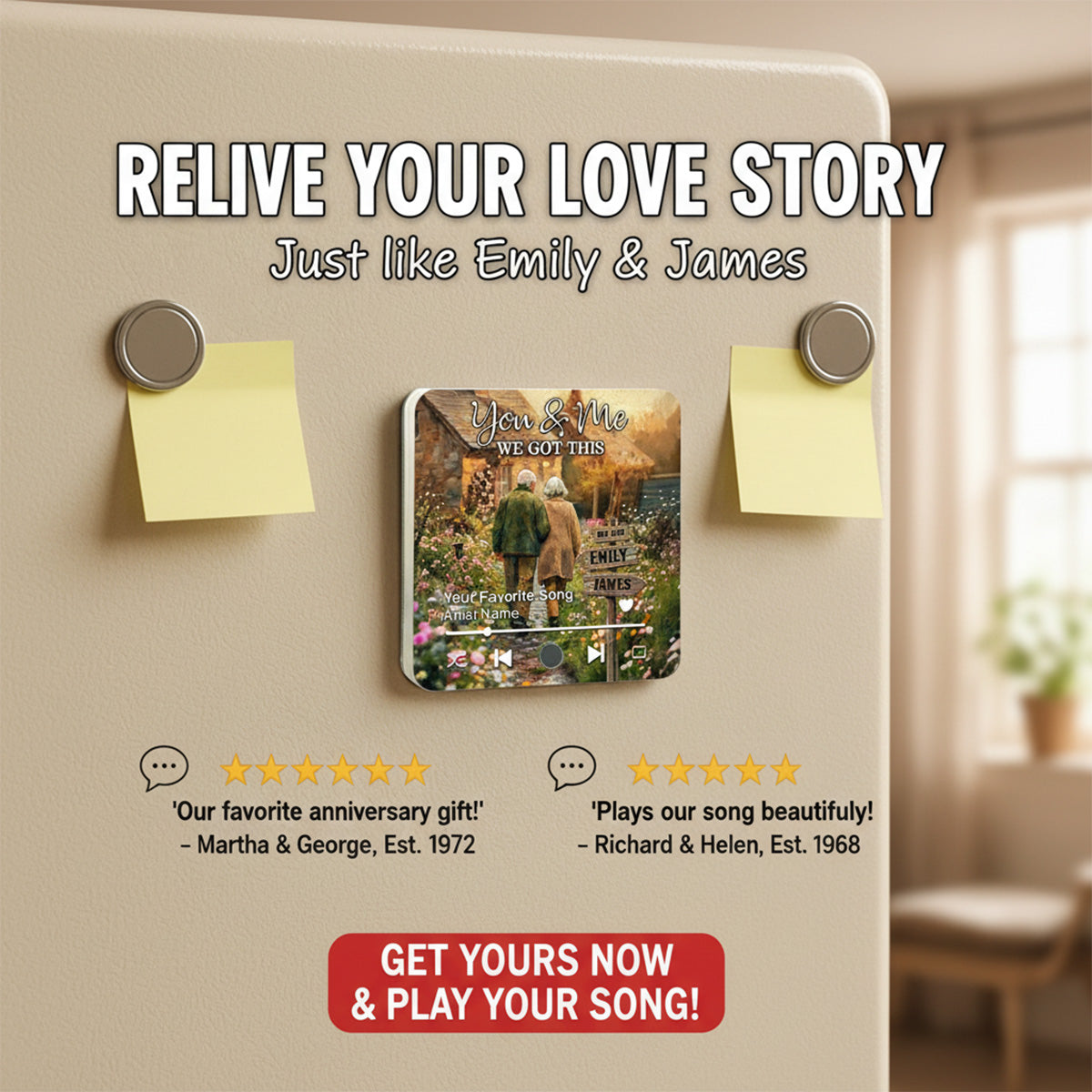 Old Couple Walking Down The Wildflower Road - Personalized Music Fridge Magnet - Anniversary, Valentine's Day Gift
