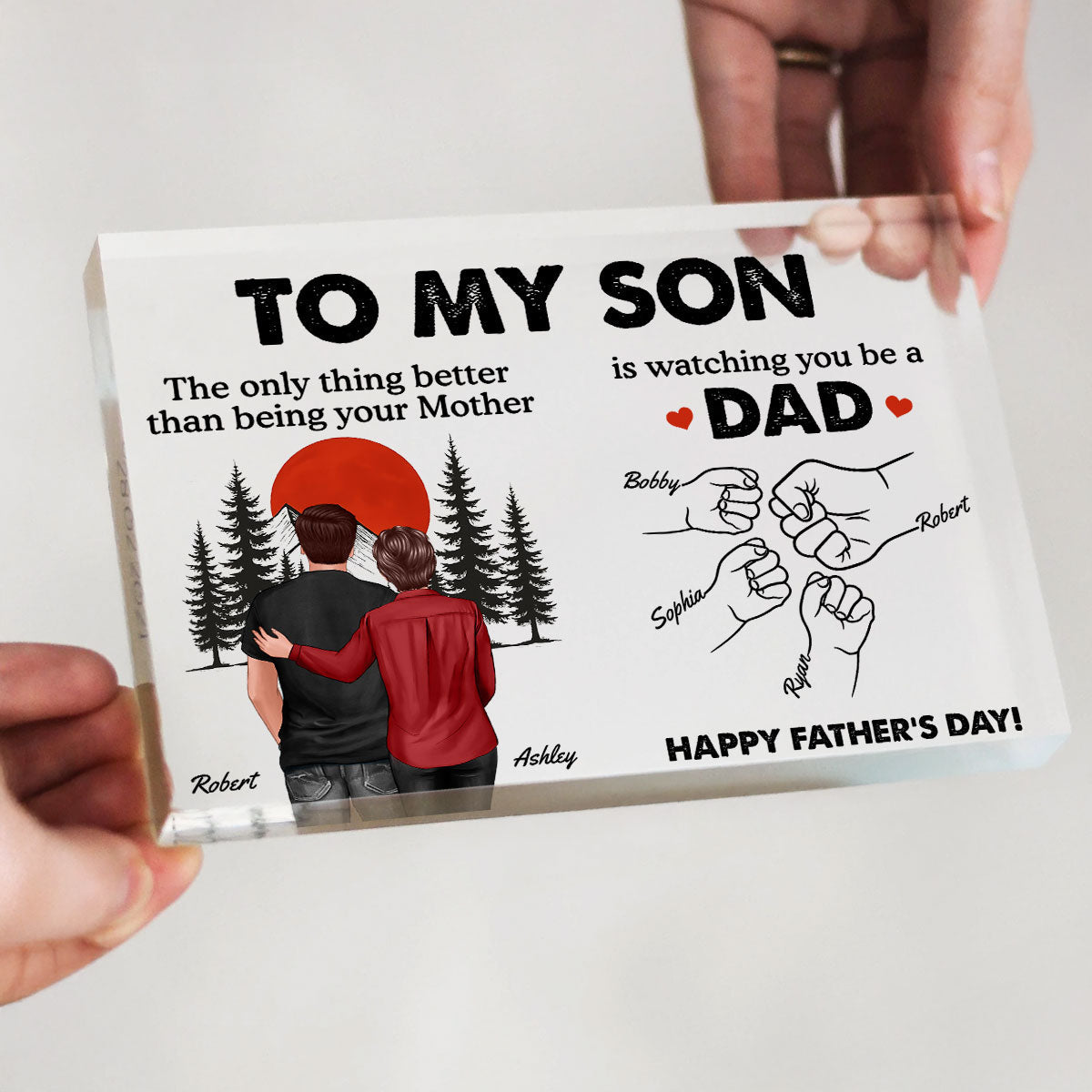 Retro Vintage Sunset To My Son Watching You Be A Dad - Personalized Acrylic Block Plaque -  Gift For Son