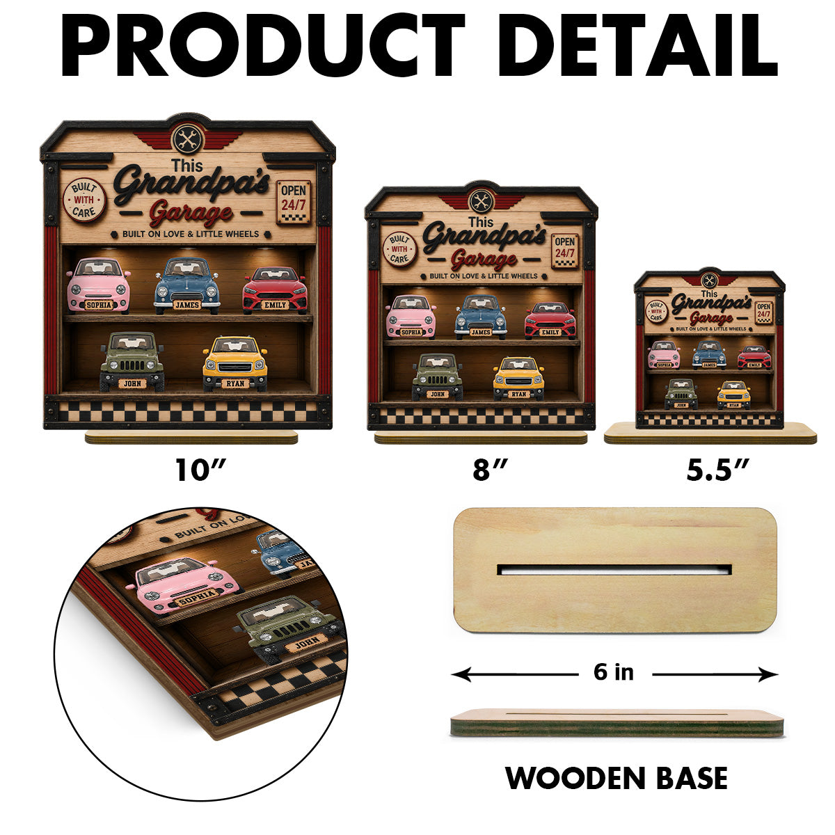 Dad Grandpa's Garage 2D Flat - Personalized Wooden Plaque -  gift for Dad, Grandpa