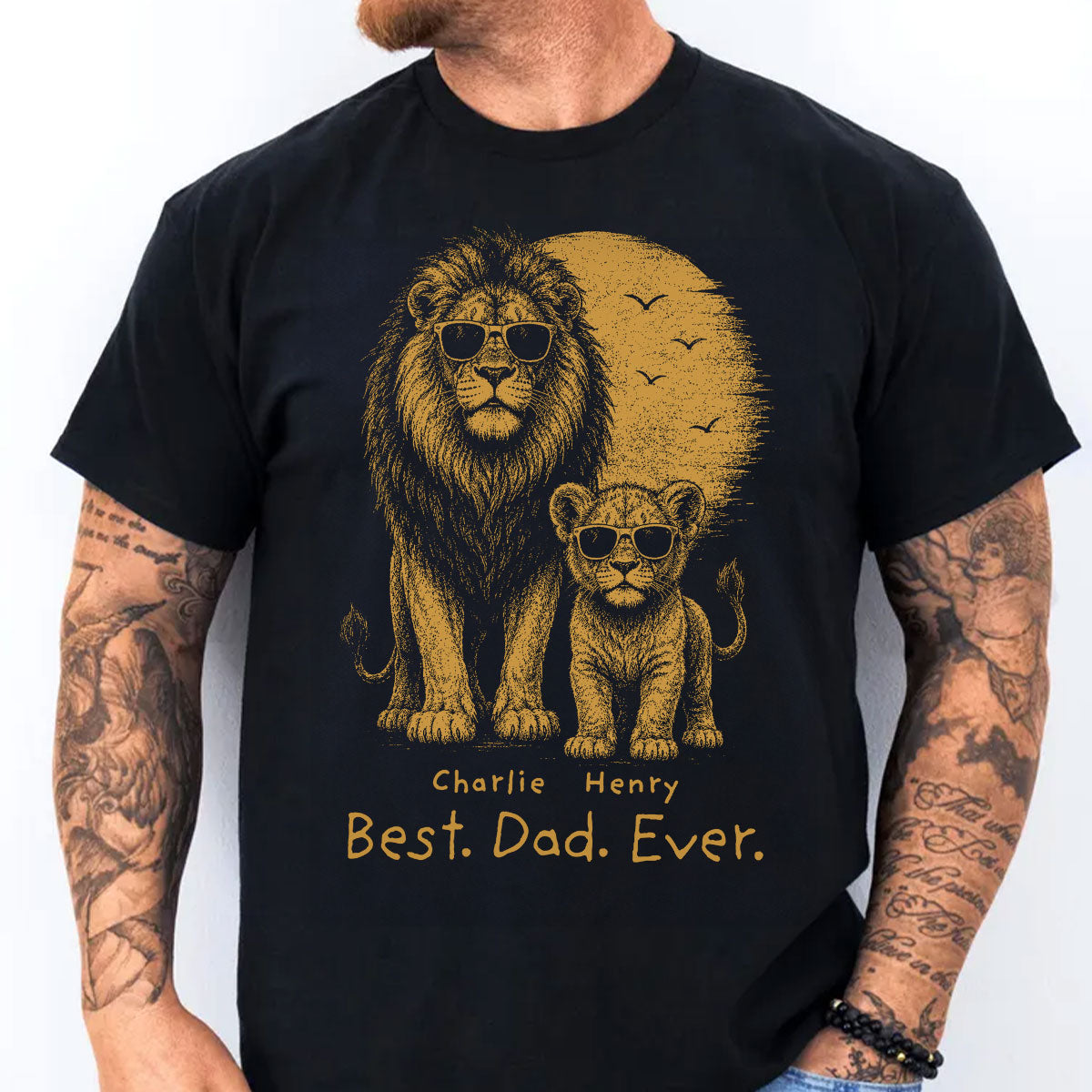 Retro Vintage Lion Dad And Kids Daddy Protector - Personalized Shirt - Cool Father's Day Gift For Dad, Husband