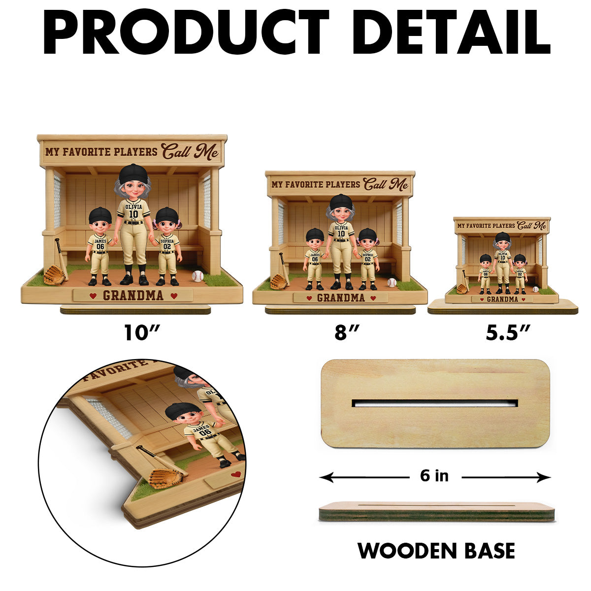 My Favorite Players Call Me Grandma Baseball Dugout - Personalized 2-Layered Wooden Plaque - Mother's Day Gift For Baseball Grandma