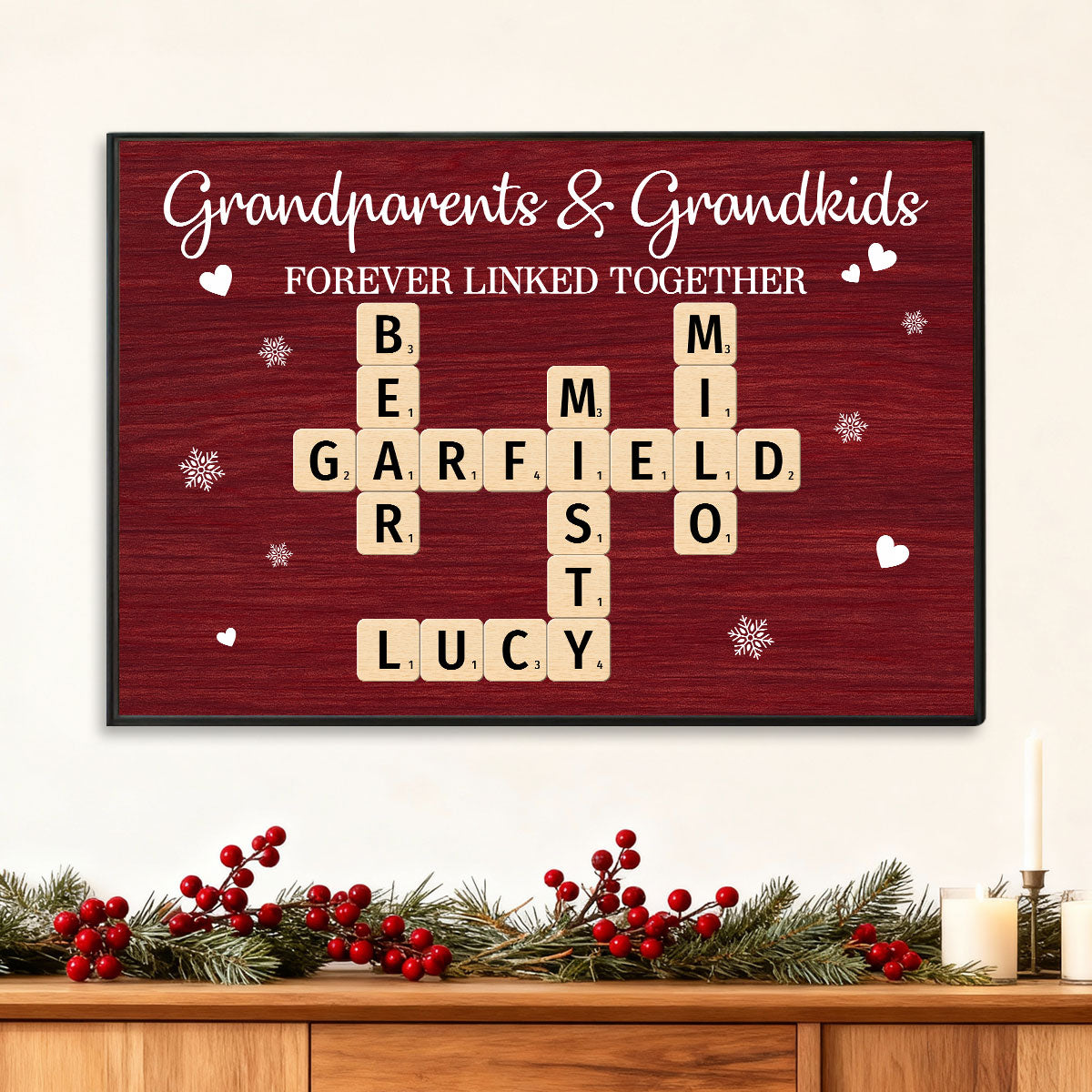Christmas Grandparents Grandkids Forever Linked Together Crossword Puzzle Art - Personalized Poster - Gift For Grandparents