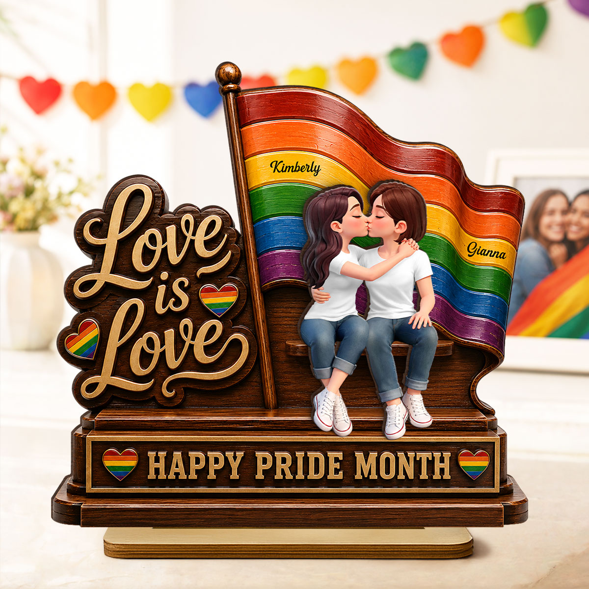 Happy Pride Month LGBT Couple - Personalized 2-Layered Wooden Plaque - Heartfelt Gift for Her, Gift for Him