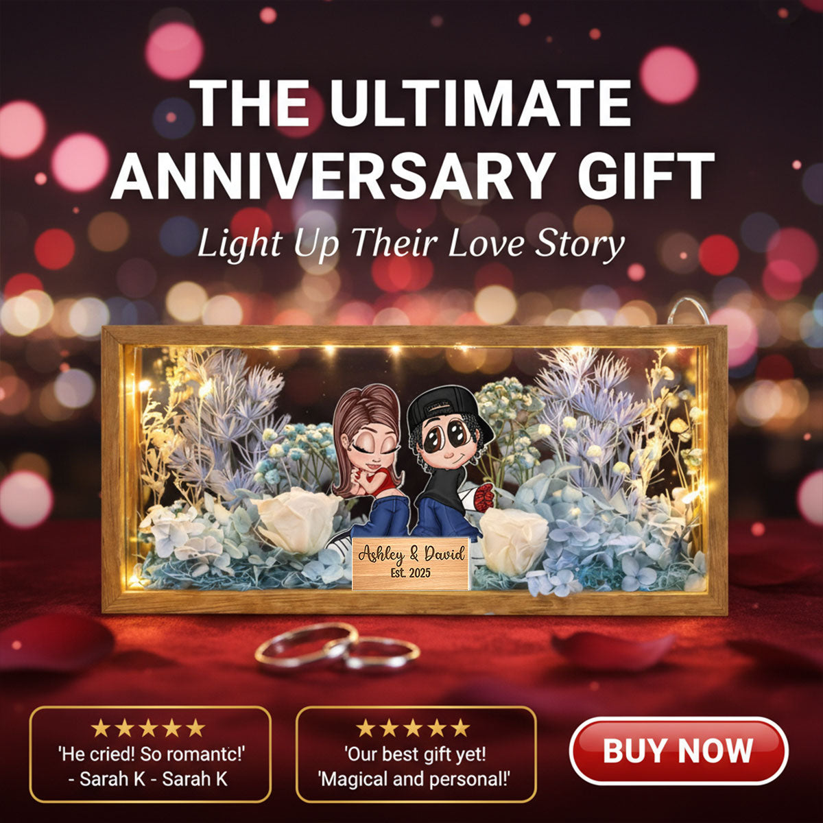 Eternal Love Y2K Couple - Personalized DIY Flower Shadow Box LED Night Light - Valentine's Day Gift, Anniversary Gift, Wedding Gift For Couple, For Him, For Her