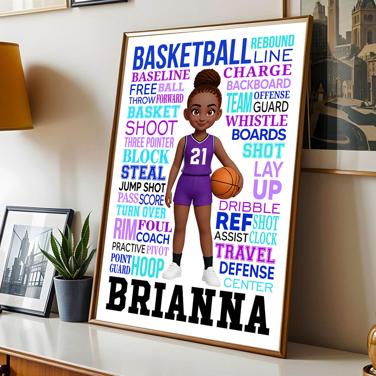 Typography Art Basketball Boy Girl - Personalized Poster - Gift For Basketball Lovers