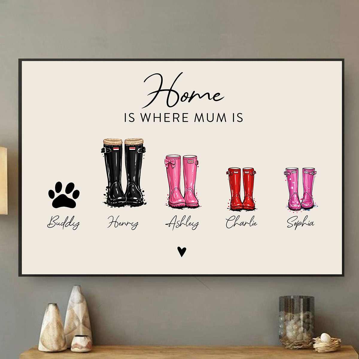 Custom Family Wellie Boot Print - Personalised Poster - Sentimental Mother's Day Gift for Mum, Heartfelt Keepsake Art