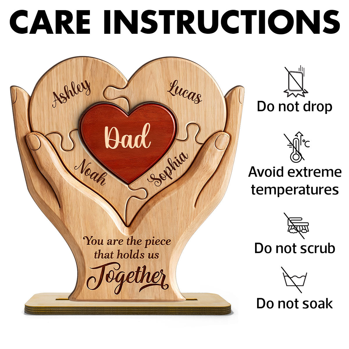 Dad The Piece That Holds Us Together - Personalized 2-Layered Wooden Plaque -  Gift for Dad, Husband