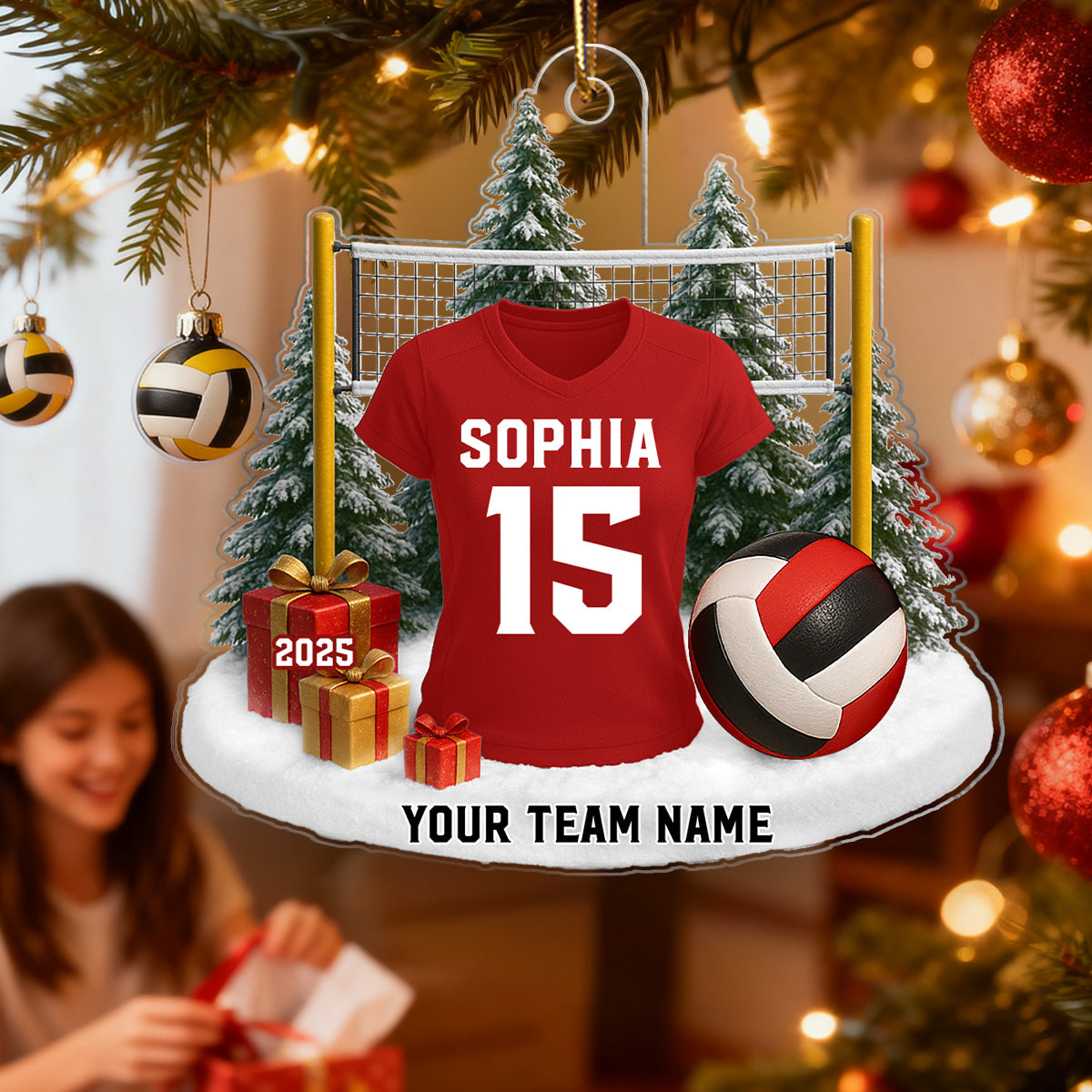 3D Effect Volleyball Player Uniform - Personalized Acrylic Ornament - Christmas Gift For Volleyball Players, School Volleyball Team