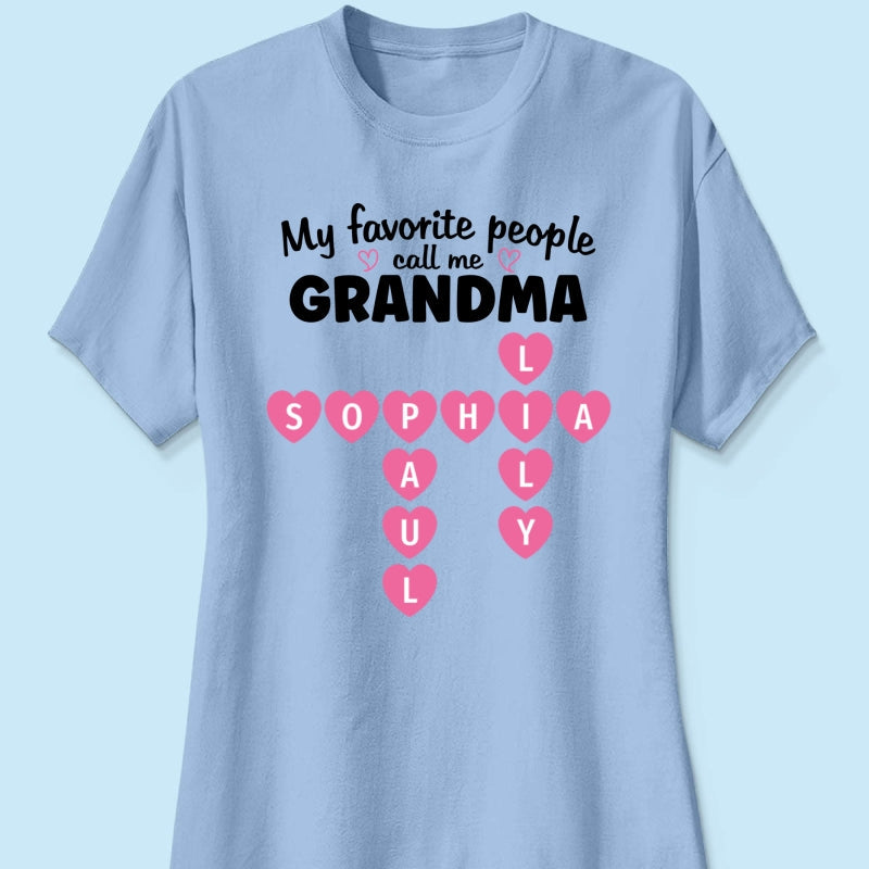 Favorite People Call Me Grandma Crossword Puzzle Art - Personalized Shirt - Mother's Day Gift For Grandma