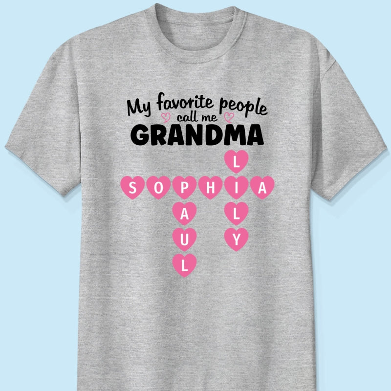 Favorite People Call Me Grandma Crossword Puzzle Art - Personalized Shirt - Mother's Day Gift For Grandma