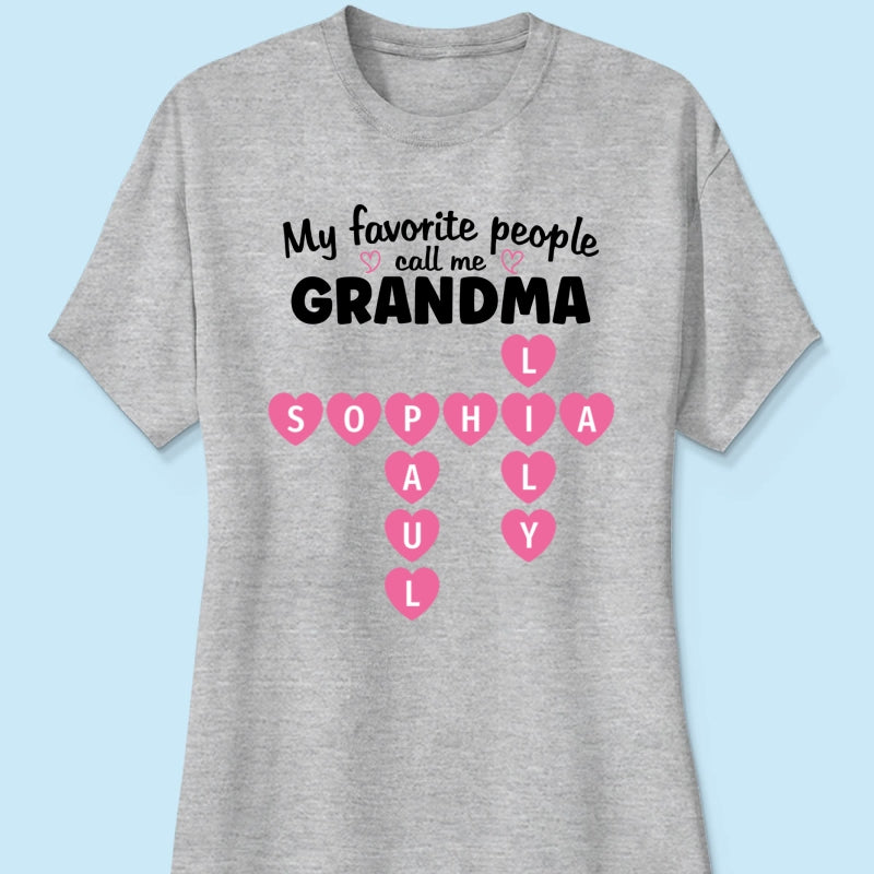 Favorite People Call Me Grandma Crossword Puzzle Art - Personalized Shirt - Mother's Day Gift For Grandma