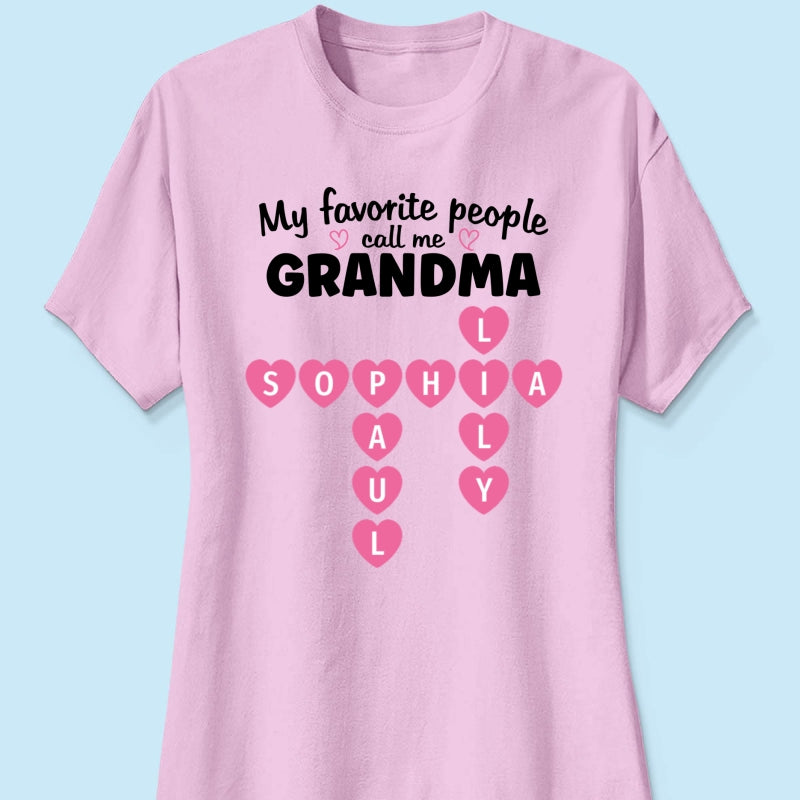 Favorite People Call Me Grandma Crossword Puzzle Art - Personalized Shirt - Mother's Day Gift For Grandma