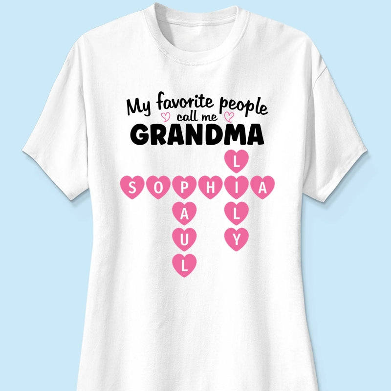 Favorite People Call Me Grandma Crossword Puzzle Art - Personalized Shirt - Mother's Day Gift For Grandma
