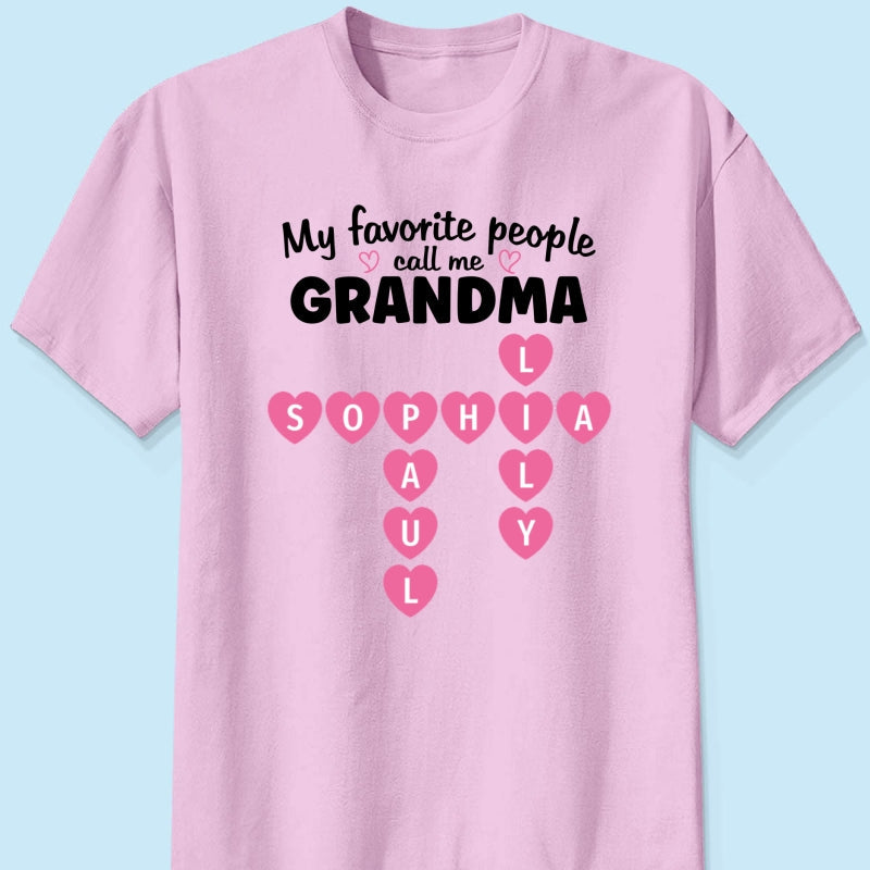Favorite People Call Me Grandma Crossword Puzzle Art - Personalized Shirt - Mother's Day Gift For Grandma
