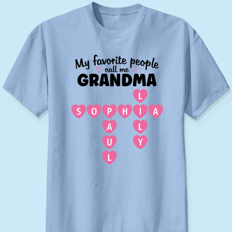 Favorite People Call Me Grandma Crossword Puzzle Art - Personalized Shirt - Mother's Day Gift For Grandma
