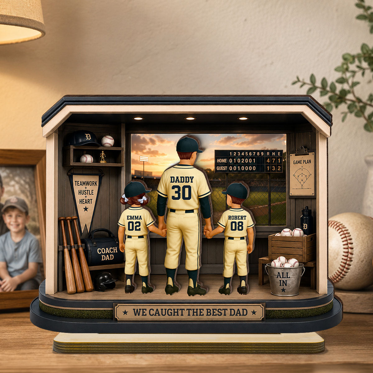 Home Run Baseball Dad & Kids - Personalized 2-Layered Wooden Plaque -  Gift For Dad, Husband