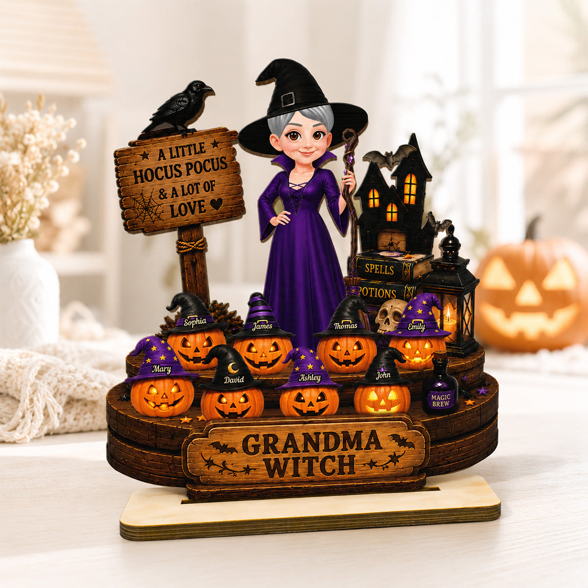 Halloween Grandma Little Pumpkin 2D Flat - Personalized Wooden Plaque