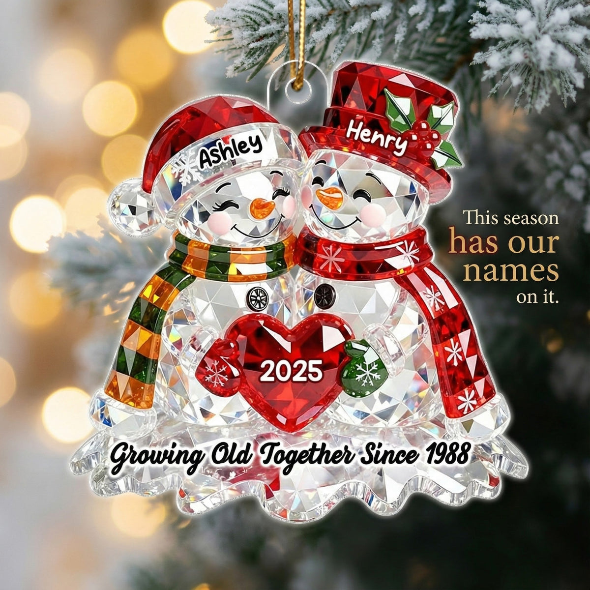 Snowman Couple 3D Crystal Effect - Personalized Acrylic Ornament - Christmas Gift for Couple