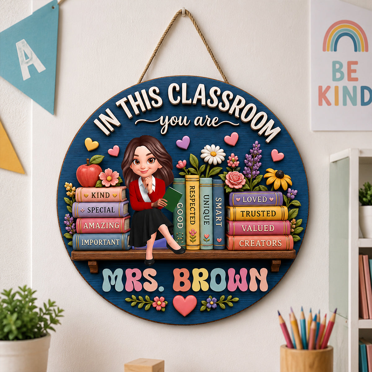 Custom Teacher Name Sign - Personalized Wooden Door Sign - Back to School Decor for Teachers