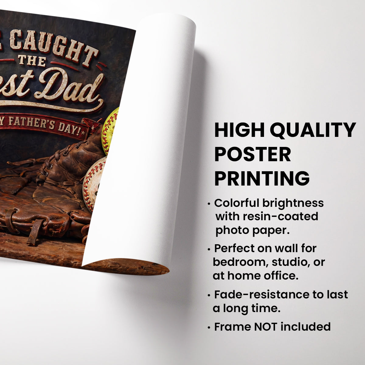Vintage Baseball We Caught the Best Dad - Personalized Poster - Father's Day Gift for Husband, Dad