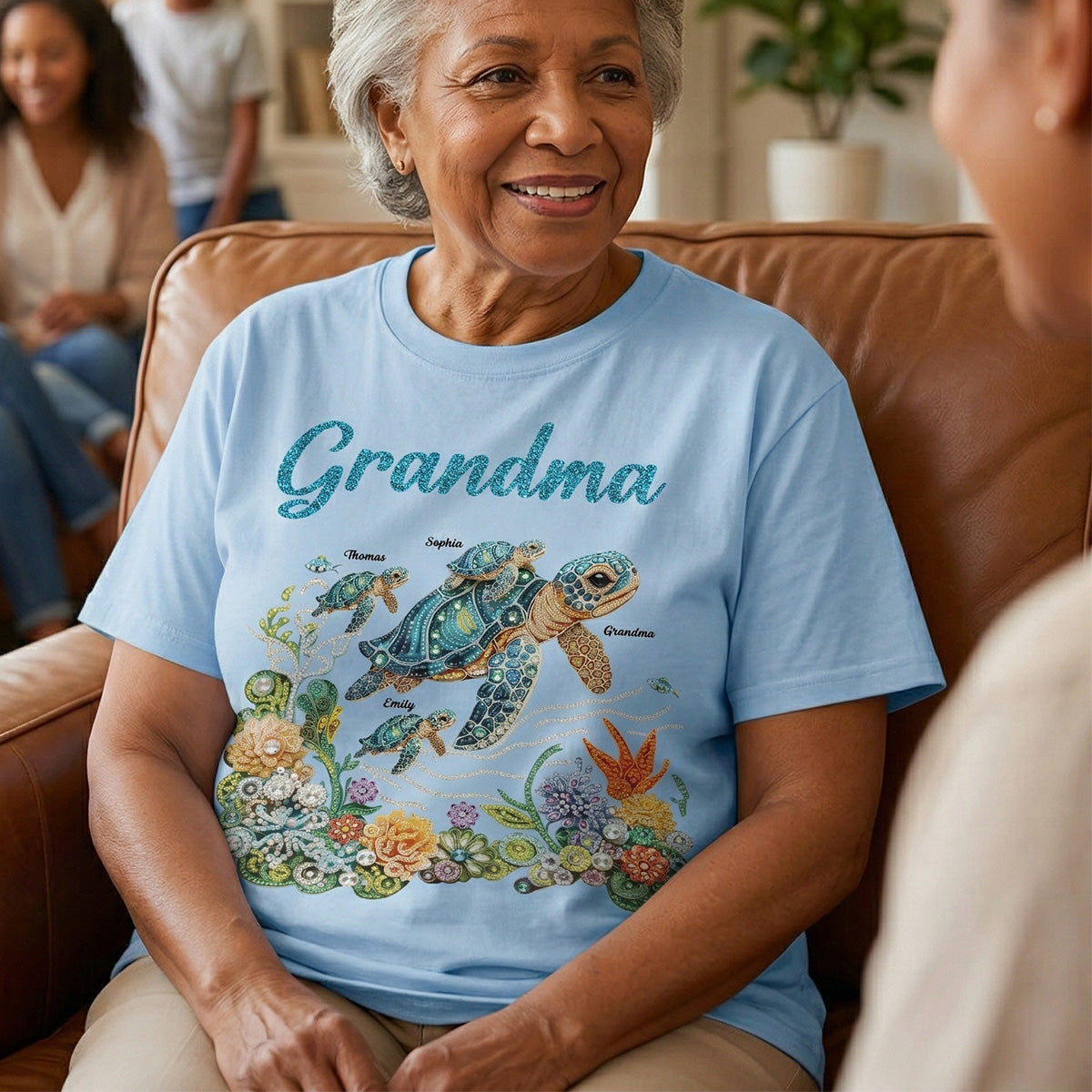 Mom Grandma Sea Turtle Rhinestones Style 2D Printed - Personalized Shirt - Mother's Day Gift For Mom Grandma