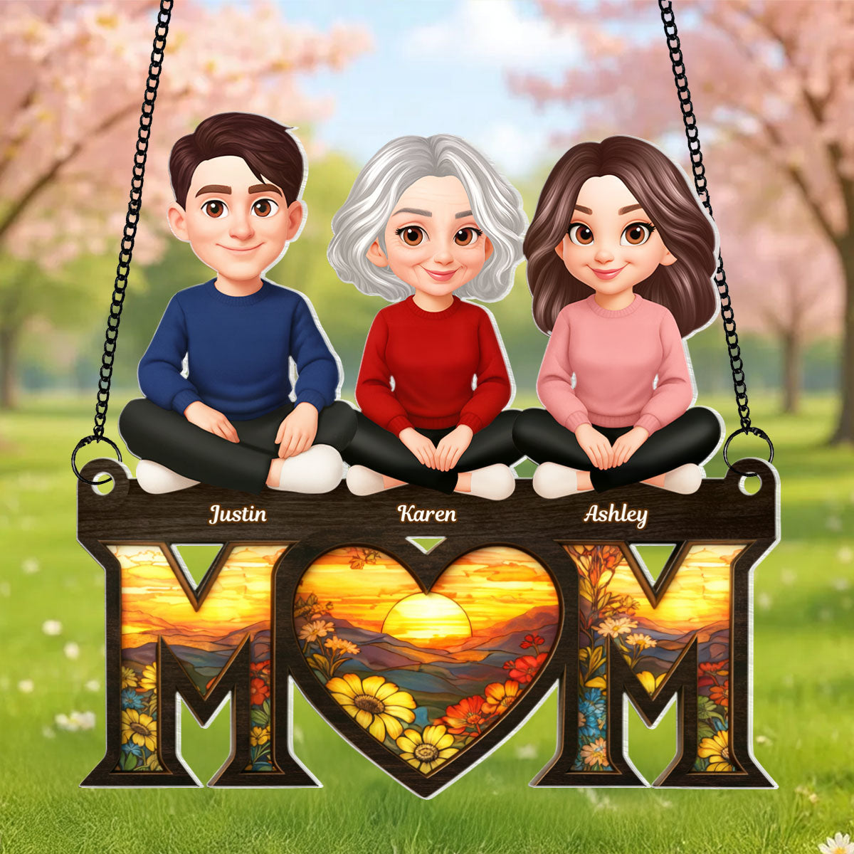 Mom's Heart Is The Warmest Place - Personalized Suncatcher Ornament - Gift For Mom, Grandma