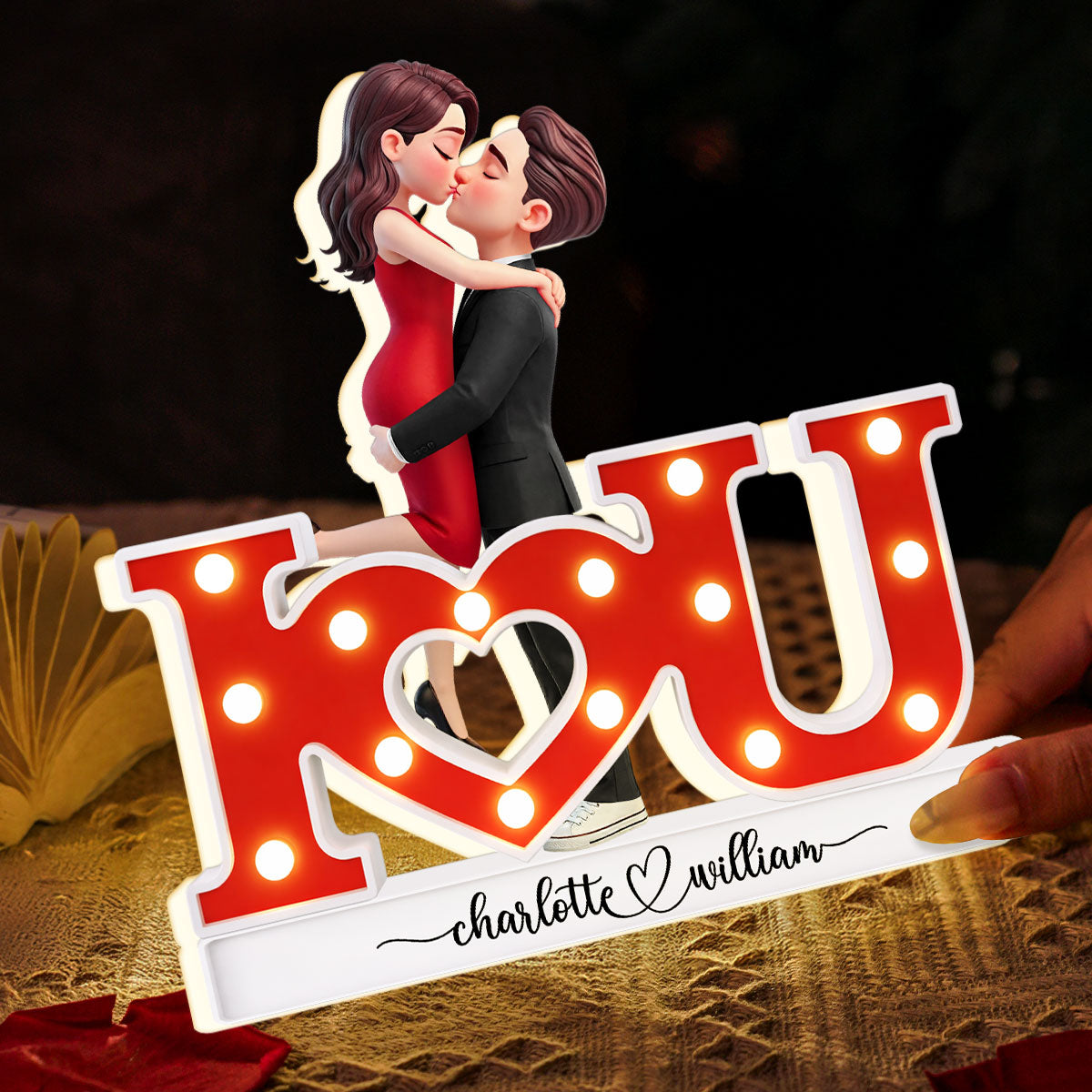 I LOVE YOU Couple Hugging Kissing - Personalized Light Box - Valentine's Day Gift For Couple, For Him, For Her