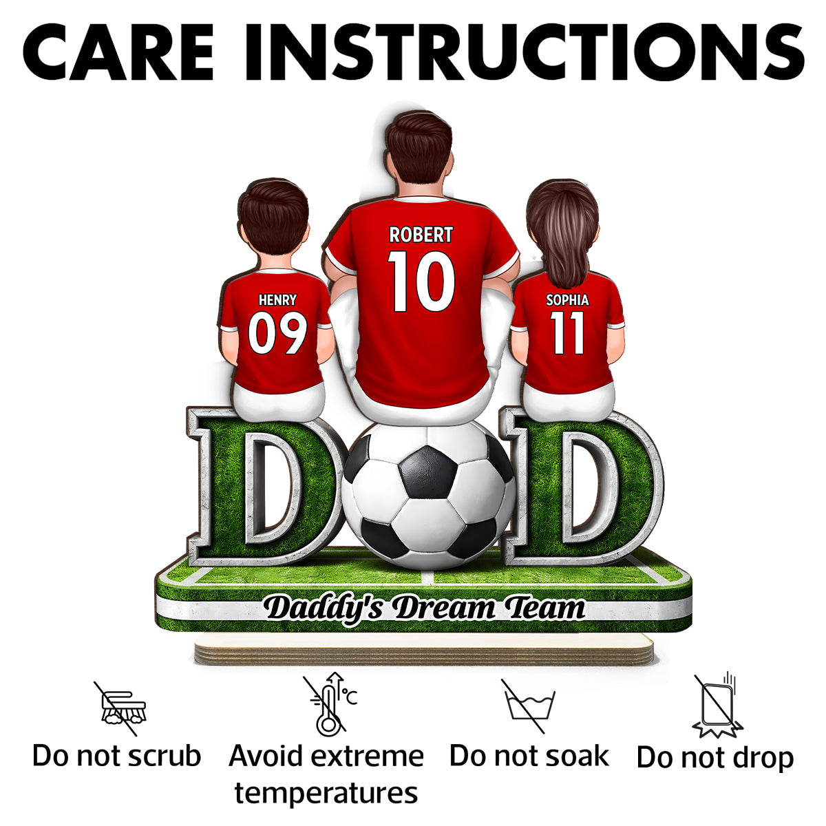 Soccer Dad And Kids Sitting Together - Personalized 2-Layered Wooden Plaque - Heartfelt Gift For Soccer Dad, Gift For Husband