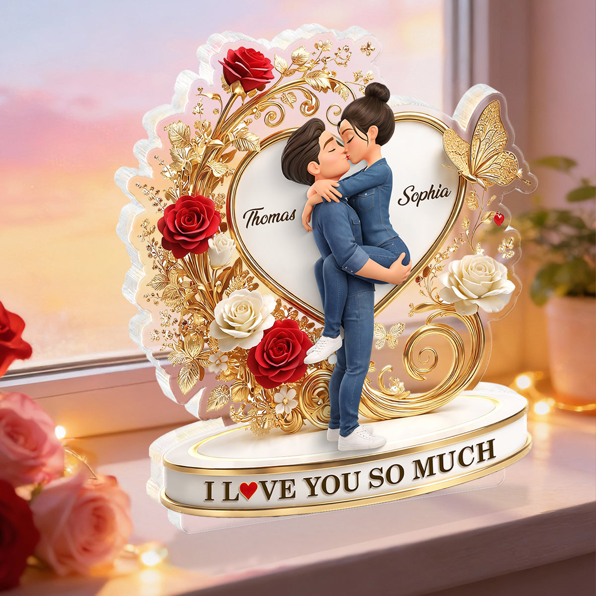 I Love You So Much Golden Heart - Personalized Acrylic Block Plaque - Anniversary, Valentine's Day Gift, Gift For Him, Gift For Her