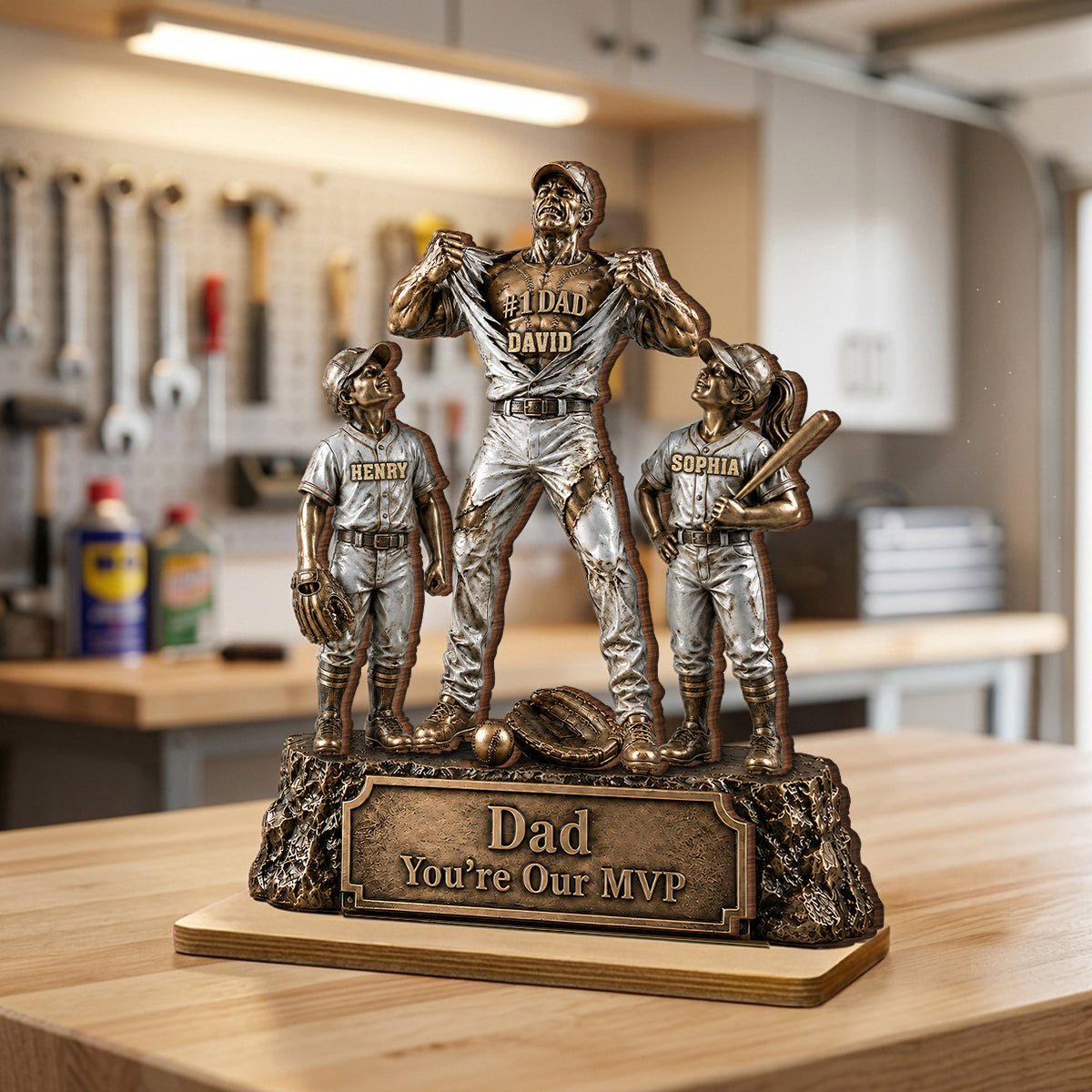 No 1 Dad Baseball Victory Trophy - Personalized 2-Layered Wooden Plaque -  Gift for Dad, Husband