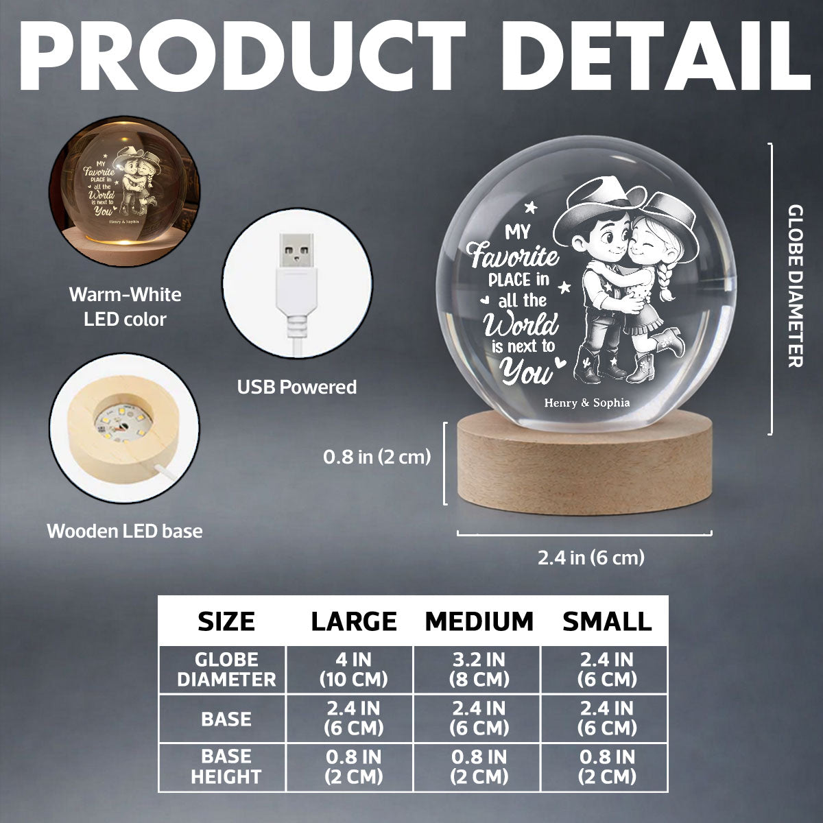 Countryside Couple Cowboy Cowgirl - Personalized Crystal Ball LED Night Light - Anniversary, Valentine's Day Gift, Gift For Him, Gift For Her