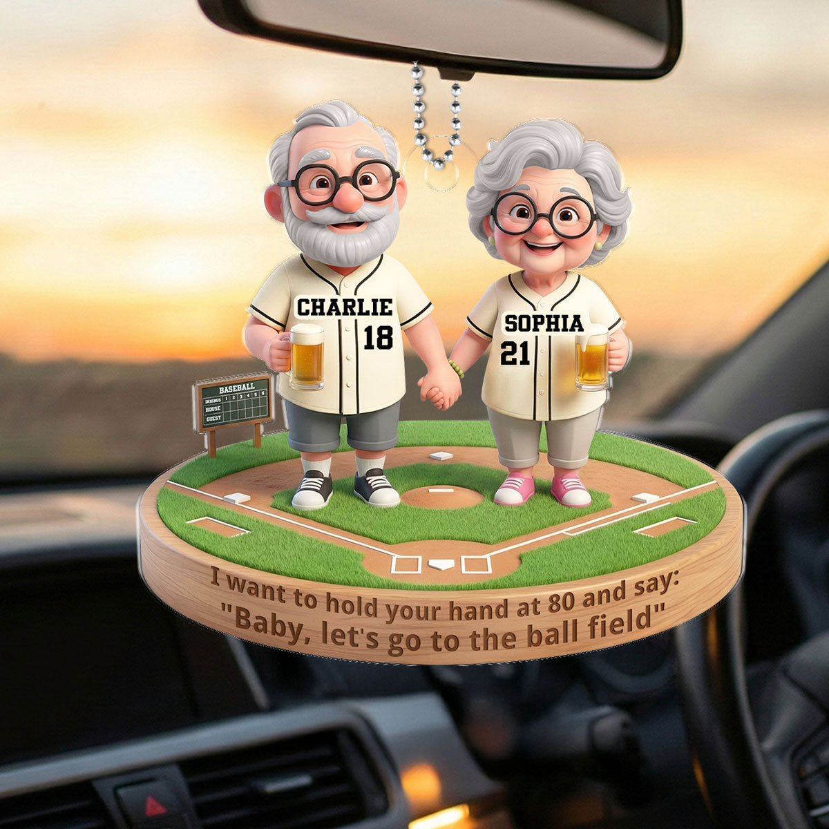 Baby Let's Go to the Ball Field Baseball Couple - Personalized Acrylic Car Hanger - Sentimental Gift for him, for her