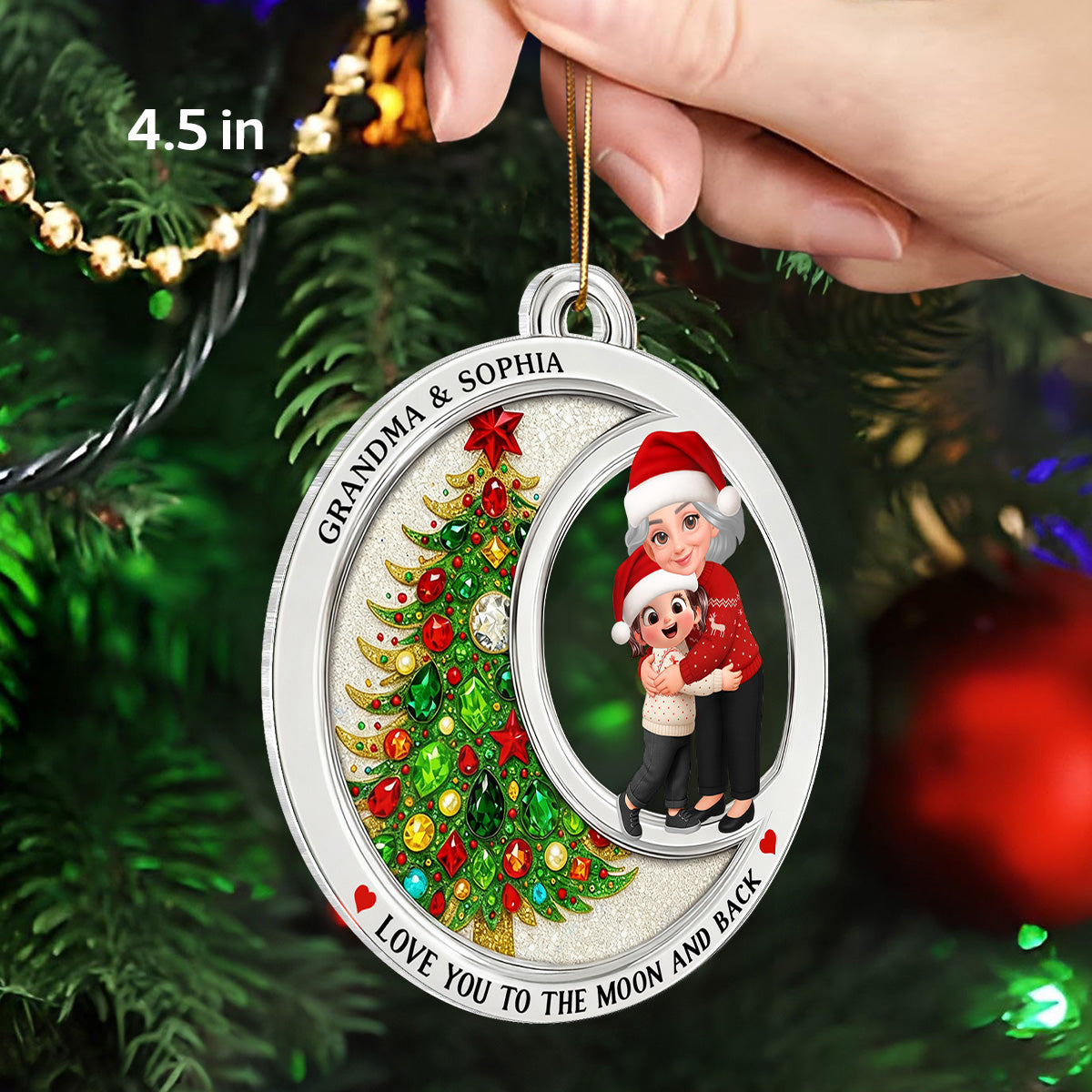 2D Flat Crystal Effect Love To The Moon Grandma Hugging Grandkid - Personalized Acrylic Ornament