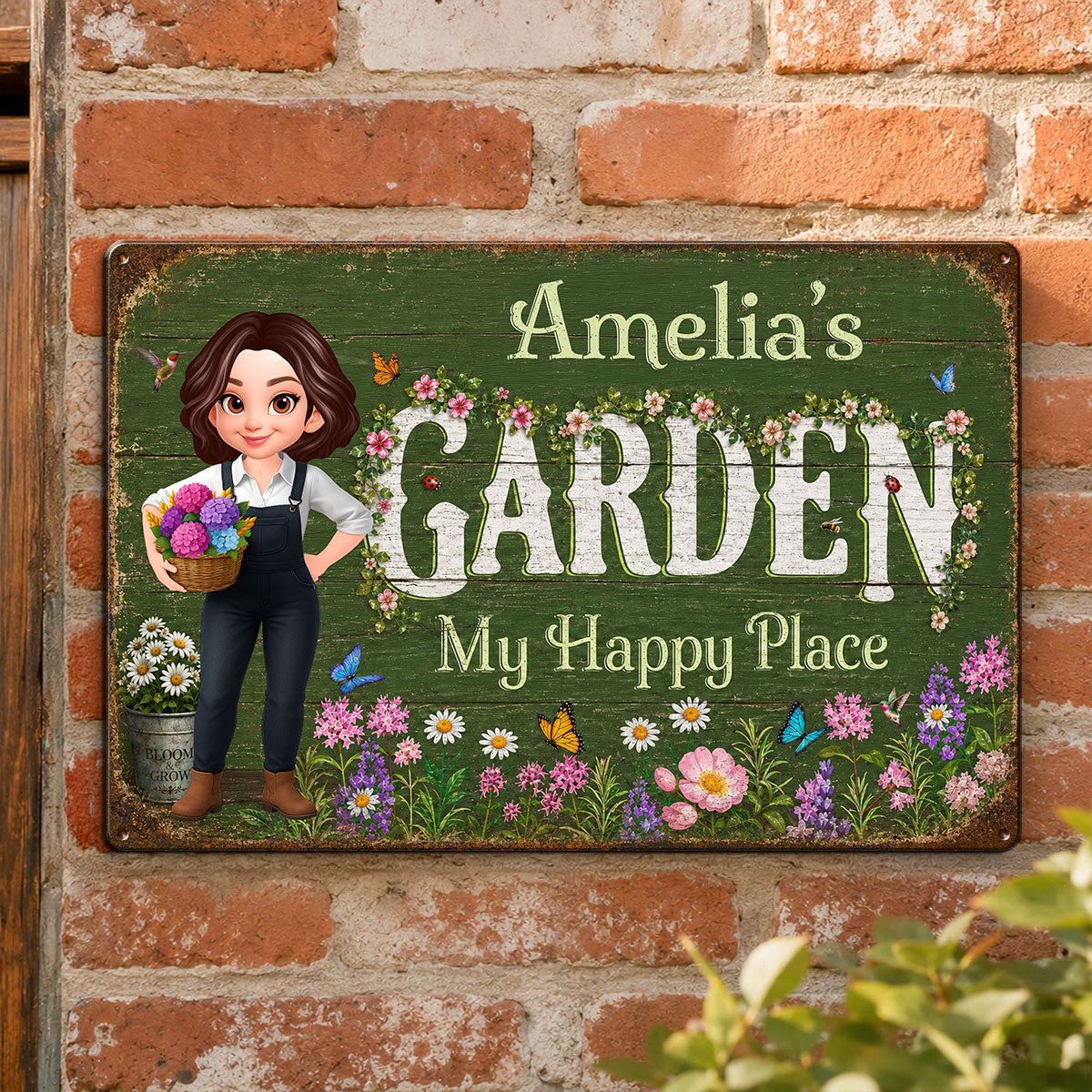 My Happy Place Flower Garden - Personalized Metal Sign - Gift for Her