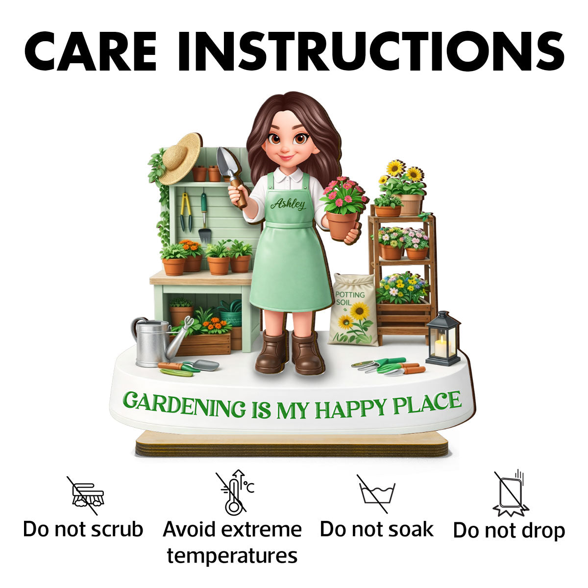 Gardening Is My Happy Place - Personalized 2-Layered Wooden Plaque - Gift For Mom, Grandma