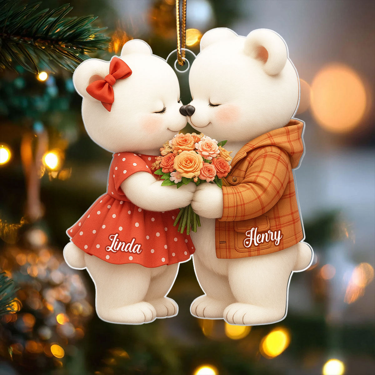 Loving Kissing Bear Couple - Personalized Acrylic Ornament - Sentimental Gift for him, for her
