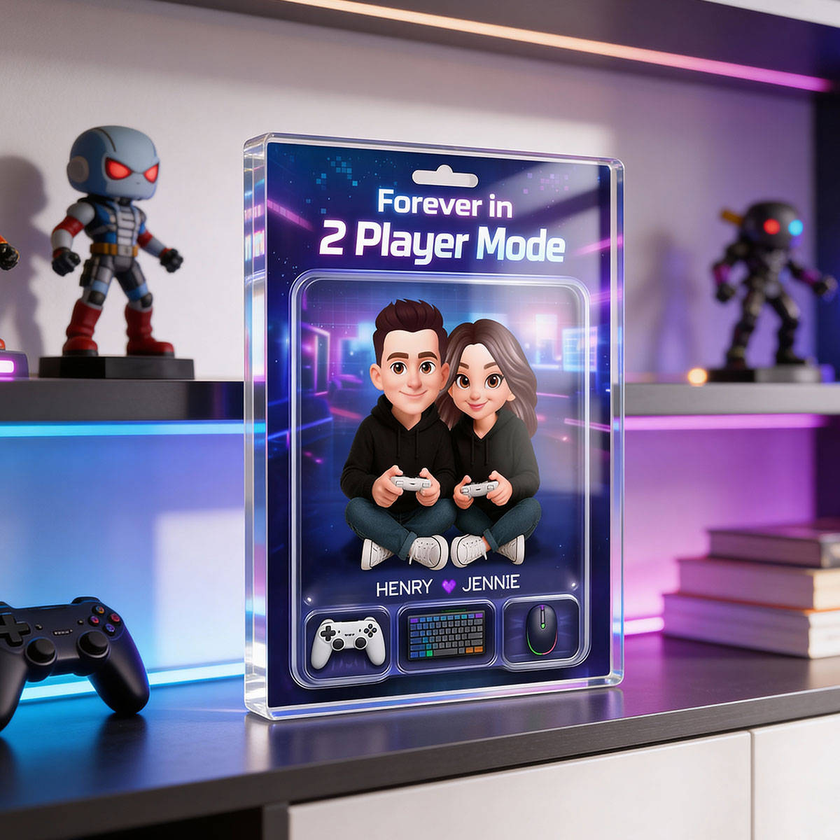Forever In 2 Player Mode Gaming Couple - Personalized Acrylic Block Plaque - Heartfelt Valentine, Anniversary Gift For Gamers, For Him, For Her
