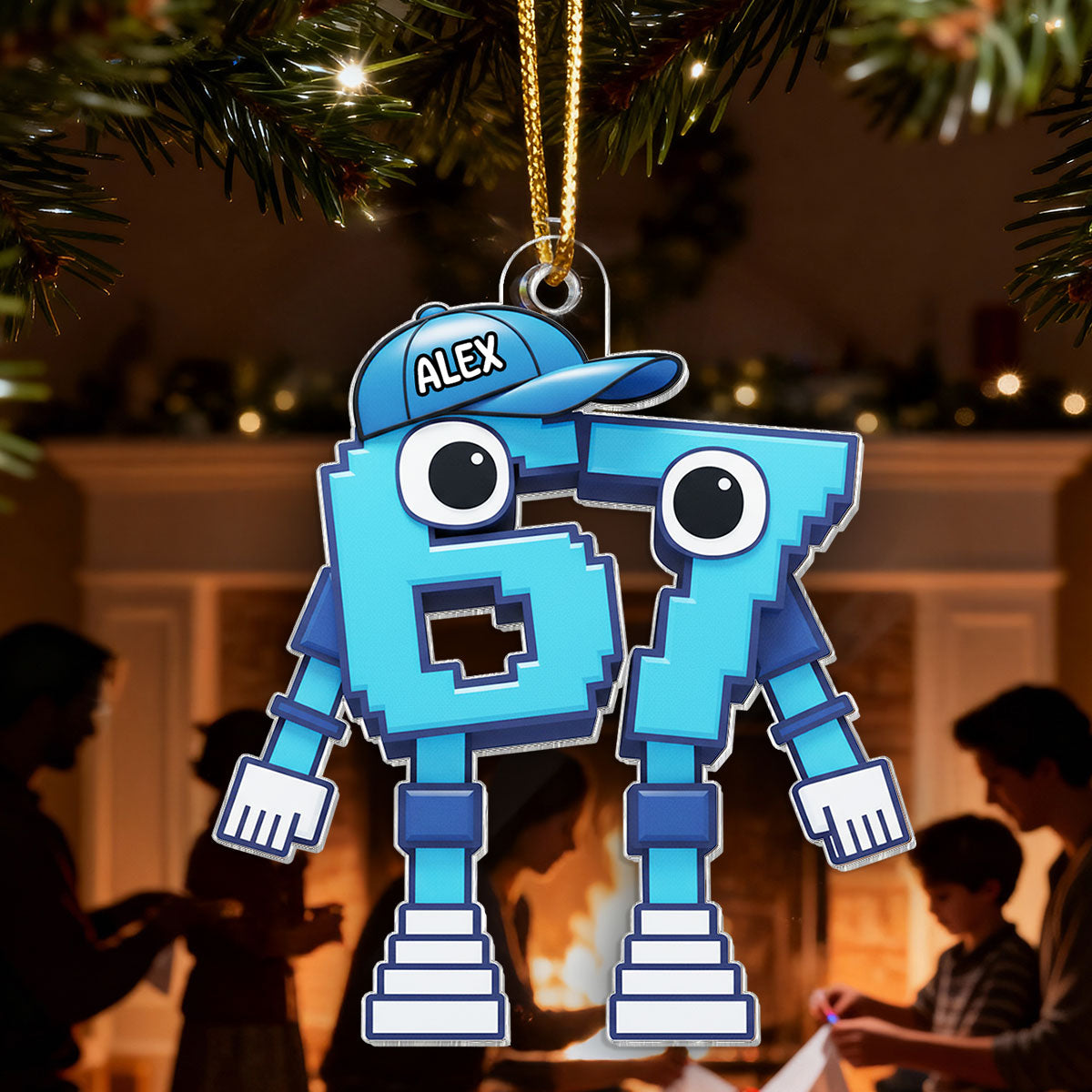 3D Effect 67 Brain Rot Christmas Ornament – Personalize Funny Roblox Style Kid Gift
