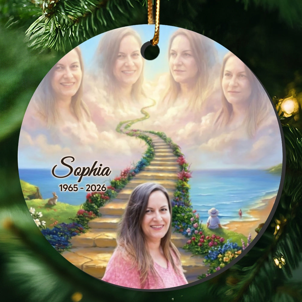 Stairway To Heaven Memorial - Personalized Ceramic Ornament - Memorial Gift, Sympathy Gift, Christmas Keepsake