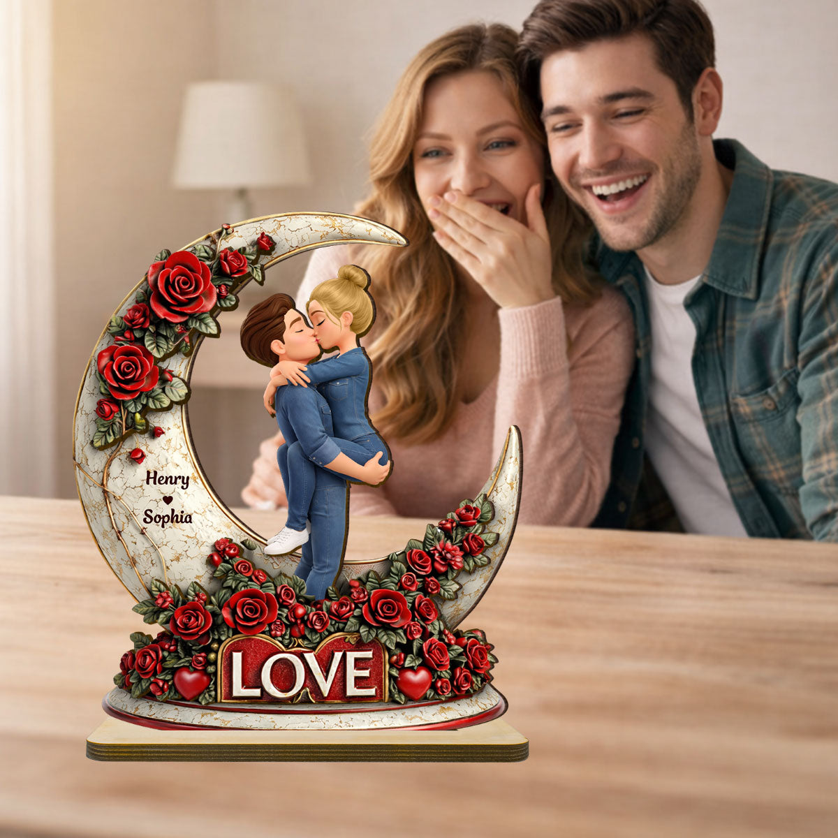 Couple Romantic Gothic Love - Personalized 2-Layered Wooden Plaque - Anniversary, Valentine's Day Gift, Gift For Him, Gift For Her