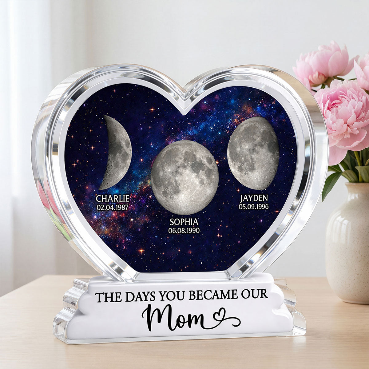The Days You Became Our Mom Grandma Custom Birth Moon Phase 2D Flat - Personalized Acrylic Block Plaque - Mother's Day Gift For Mom, Grandma