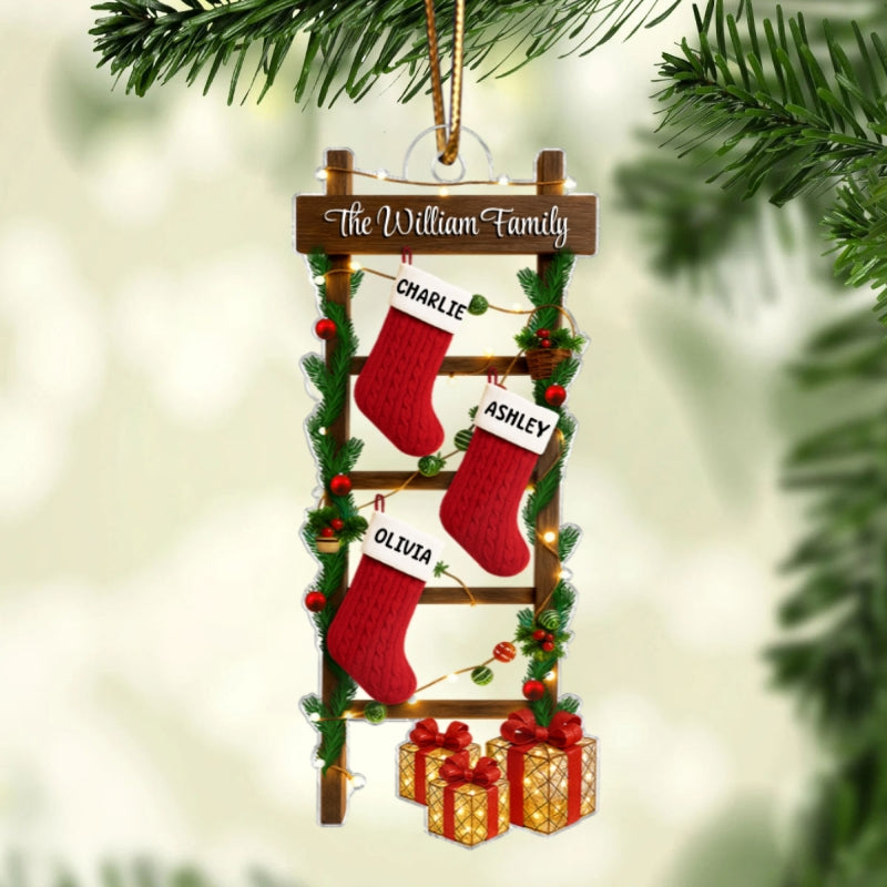 Family Names  Ladder Stocking 3D Effect - Persnalized Acrylic Ornament - Christmas Gift