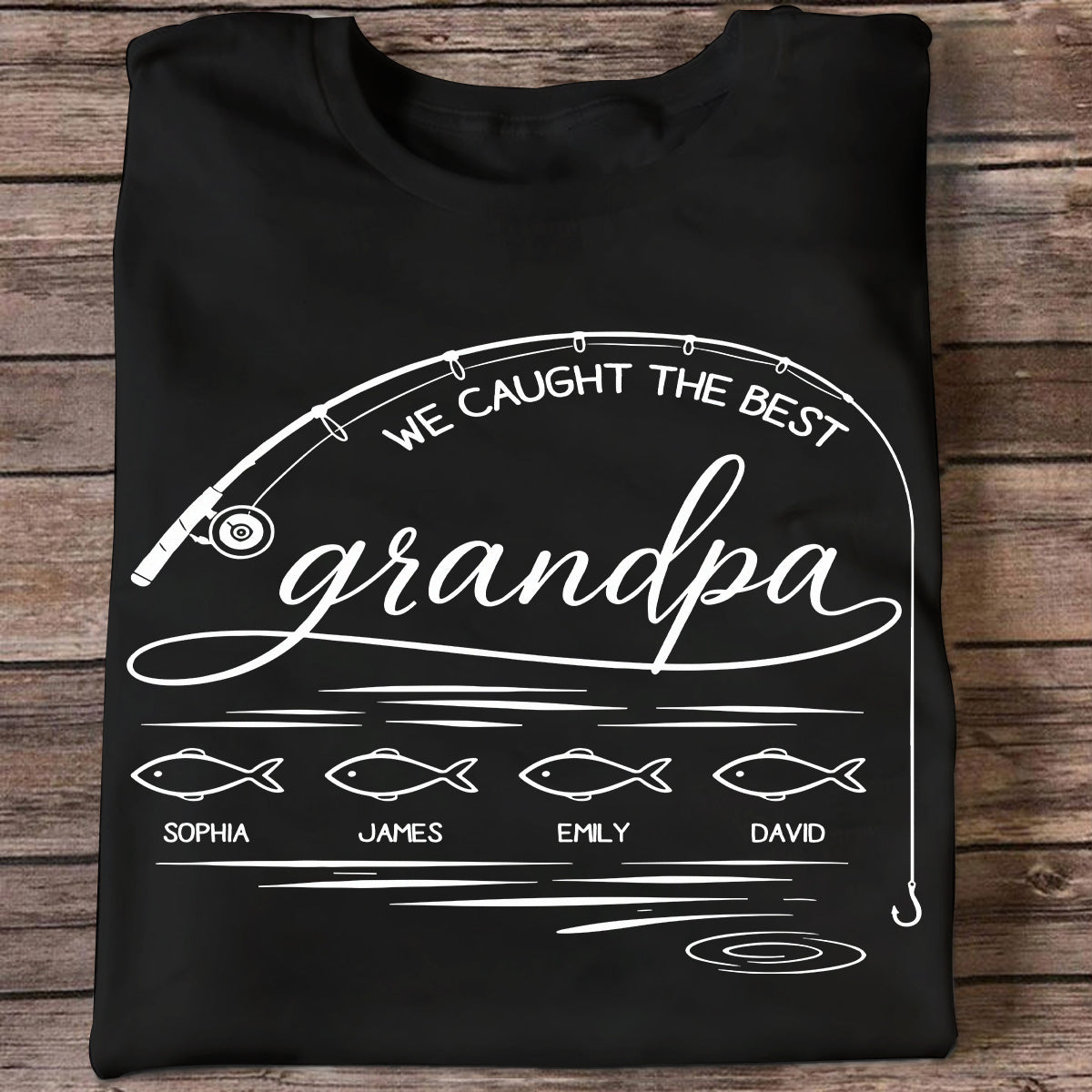 Fishing Dad Grandpa Best Catch Outline Style - Personalized Shirt