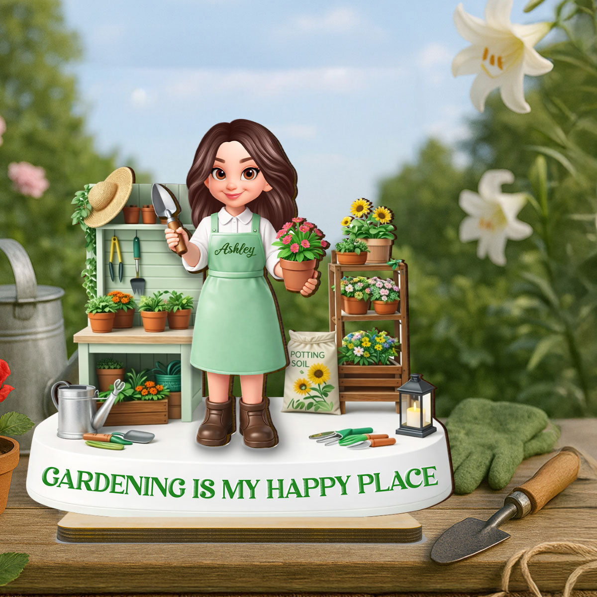 Gardening Is My Happy Place - Personalized 2-Layered Wooden Plaque - Gift For Mom, Grandma