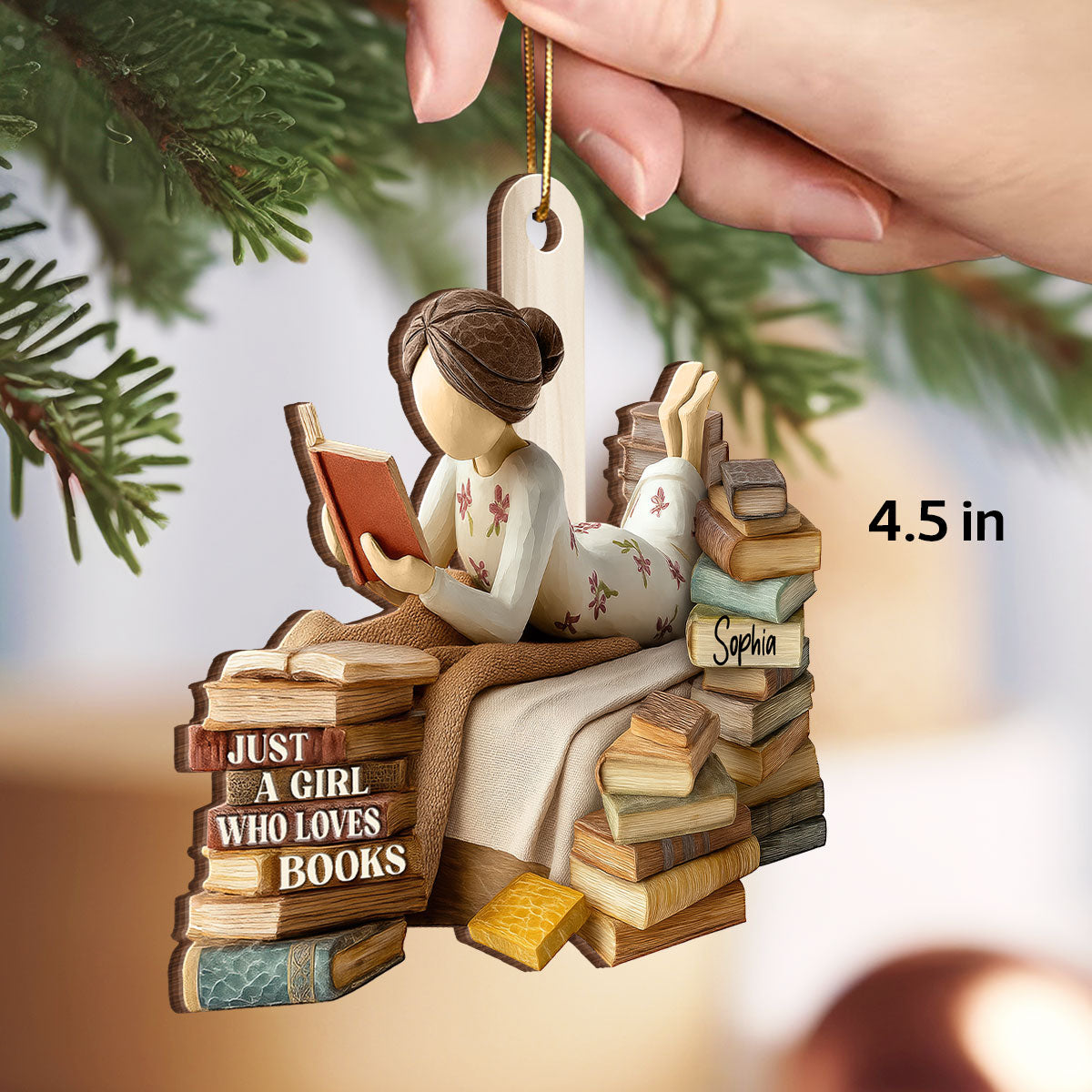 Just A Girl Who Loves Books 3D Effect - Personalized Wooden Ornament - Christmas Gift For Book Lover, Bookworm