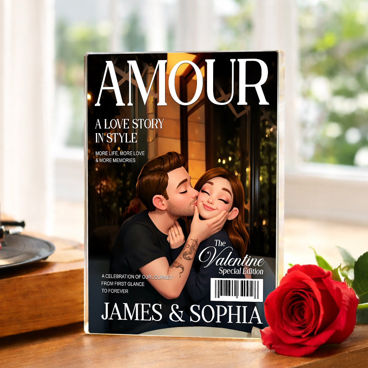 Couple Love Story Magazine Cover - Personalized Acrylic Block Plaque - Anniversary, Valentine's Day Gift, Gift For Him, Gift For Her