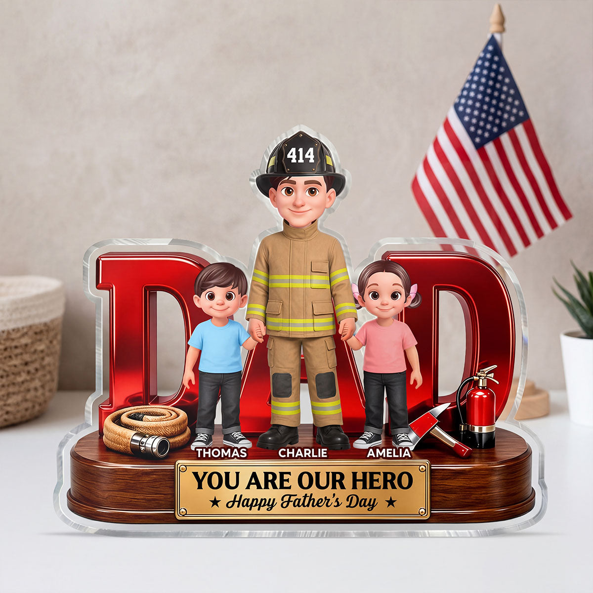 Proud Firefighter Dad You Are Our Hero - Personalized Acrylic Block Plaque -  Gift For Dad, Husband
