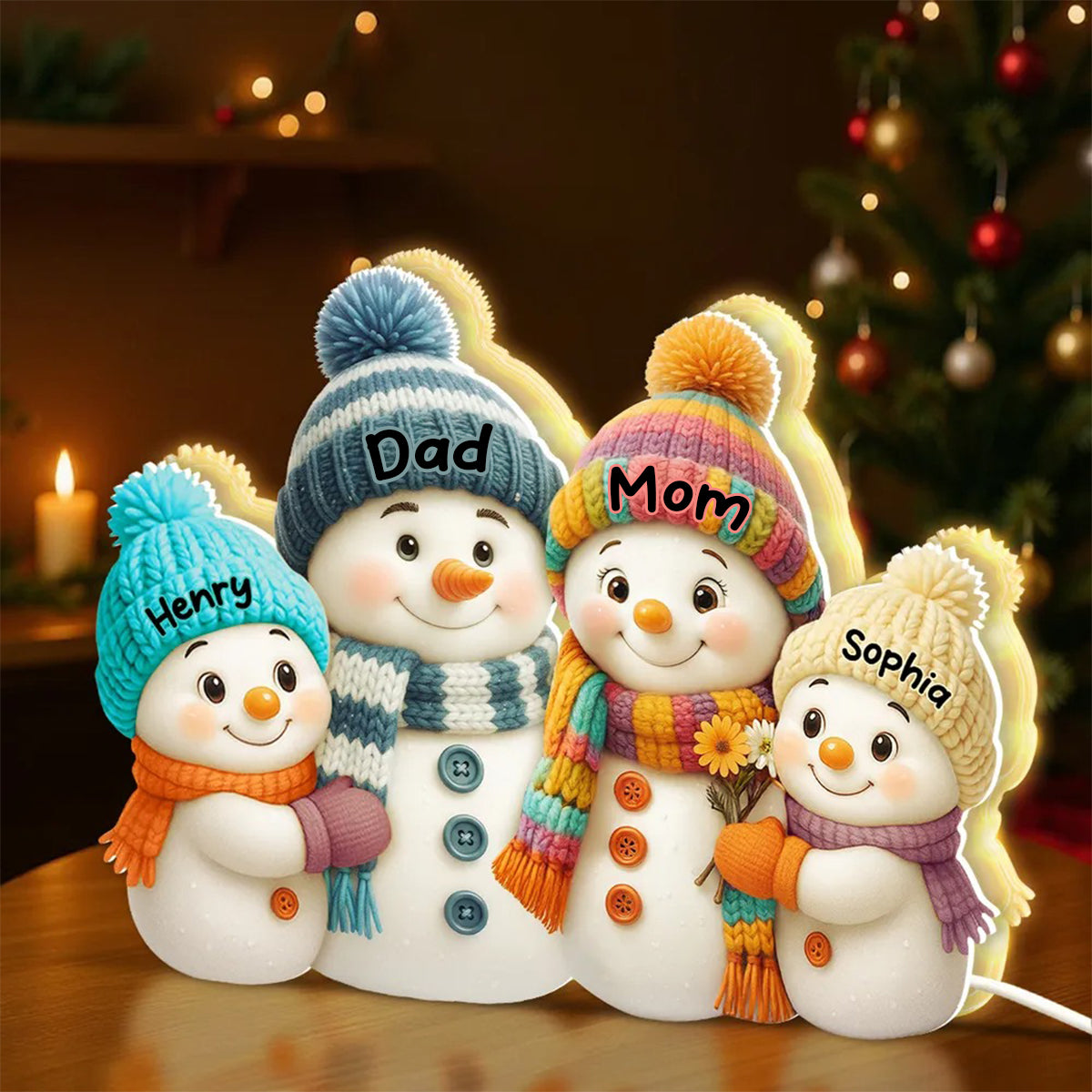 Snowman Mom, Dad, Parents and Kids Personalized Light Box - Holiday Family Keepsake